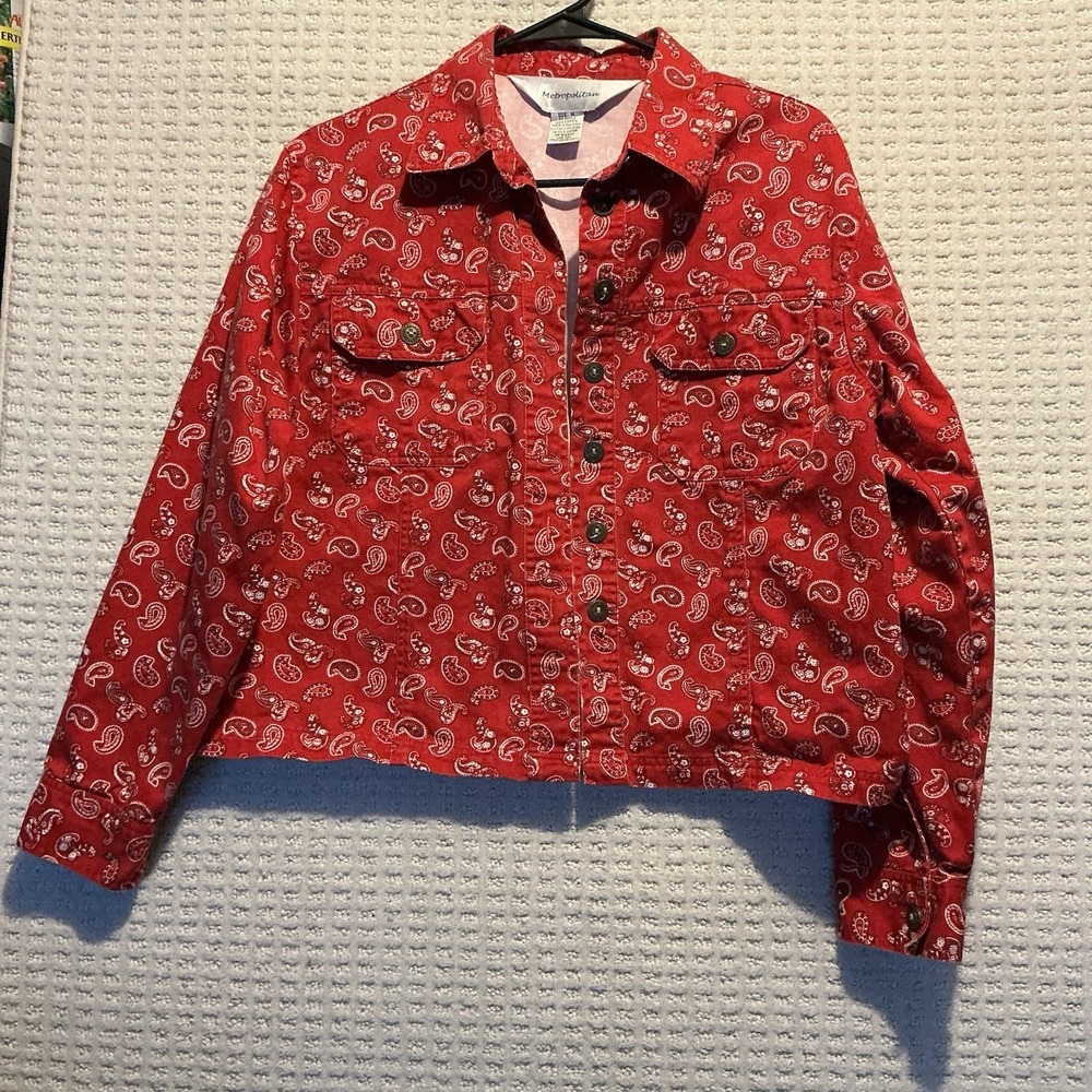 Metropolitan Red Bandana Print Cotton Jacket Blazer M Vintage Paisley Country